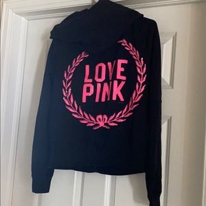 Black with pink sequin hoodie - Pink VS Size M